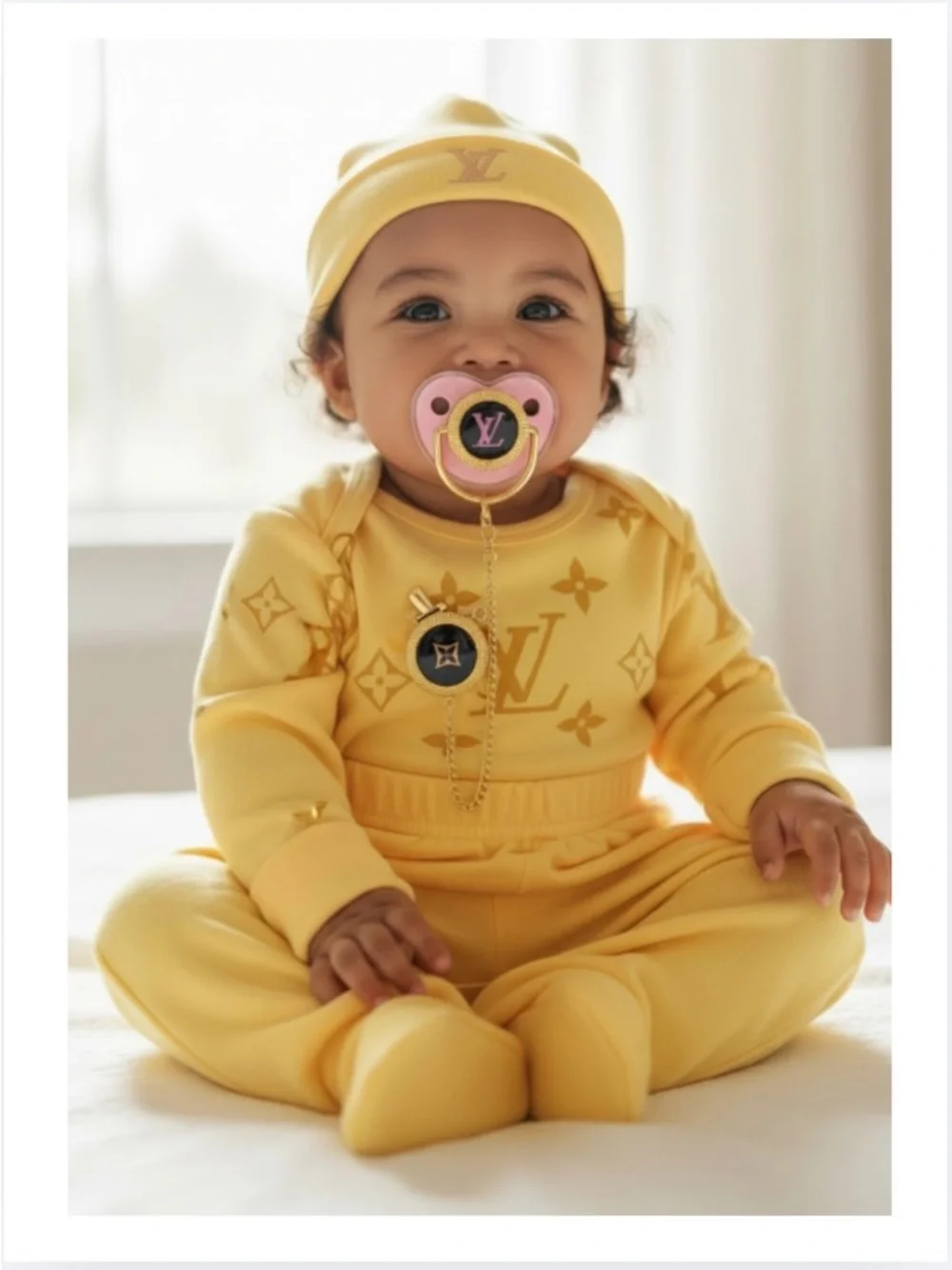 A-1DC-41: LOUIS VUITTON Murakami Upcycled Custom Pink/Yellow Pacifier w/Clip,COA